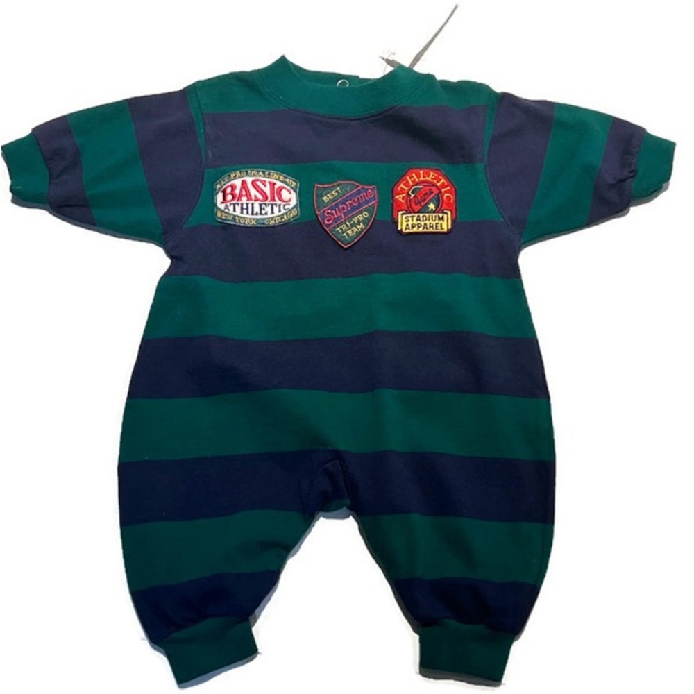 NWT Gap Kids blue and green rugby striped onesie, size XS, 1-3 months